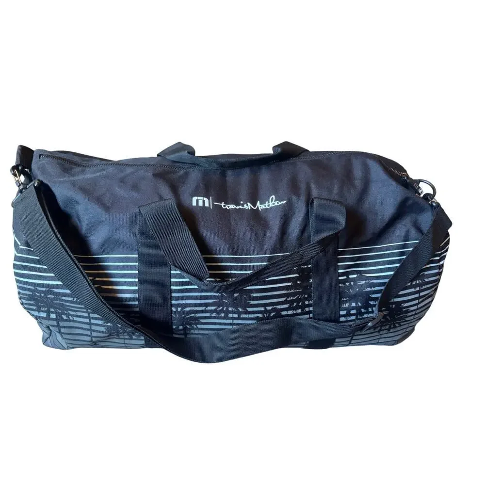 Travis Mathew Palm Stripe Duffel Bag Black Travel Gym Weekender